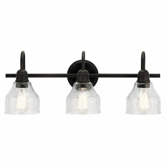 3 Light Vanity Light Approved for Damp Locations with Vintage Industrial Inspirations 9.25 inches Tall By 24 inches Wide-Olde Bronze Finish Bailey