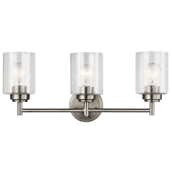 Modern Farmhouse 3-Light Vanity Light with L with Clear Seeded Glass 21.5 inches W X 9.25 inches H-Brushed Nickel Finish Bailey Street Home