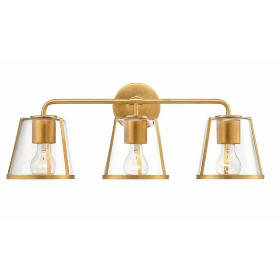 3 Light Vanity Light Fixture-9.25 inches Tall and 23.25 inches Wide-Antique Gold/Clear Finish Bailey Street Home 49-Bel-4955906