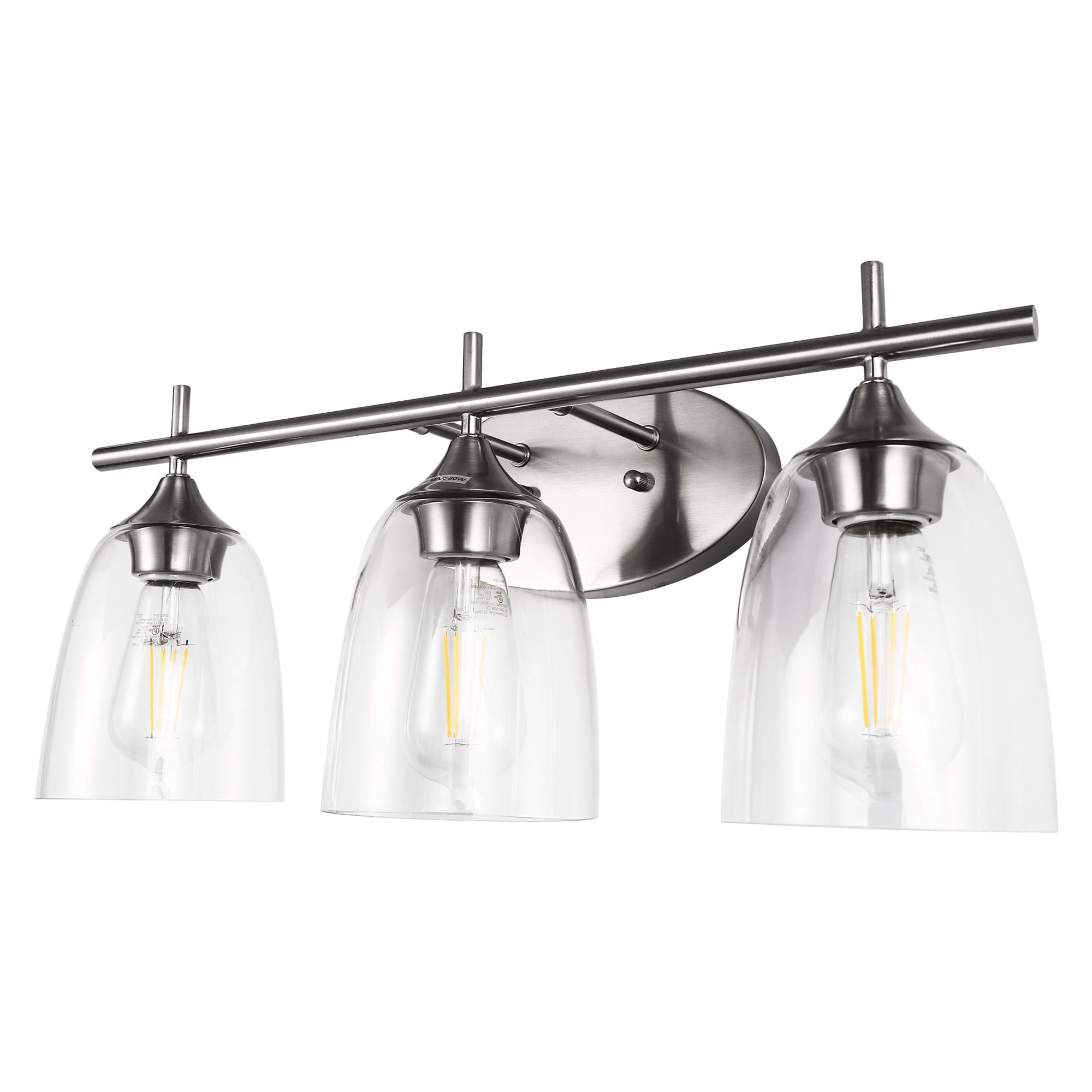 3 Light Modern Bathroom Vanity Light Fixtures With Clear Glass Shade Brushed Nickel Wall Sconce For Bathroom Mirror Living Room Hallway