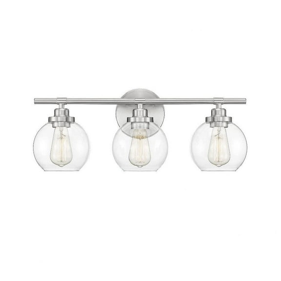 3 Light Vanity Light-Mid-Century Modern Style with Modern and Contemporary Inspirations-8.5 inches Tall By 22.5 inches Wide-Satin Nickel Finish Bailey