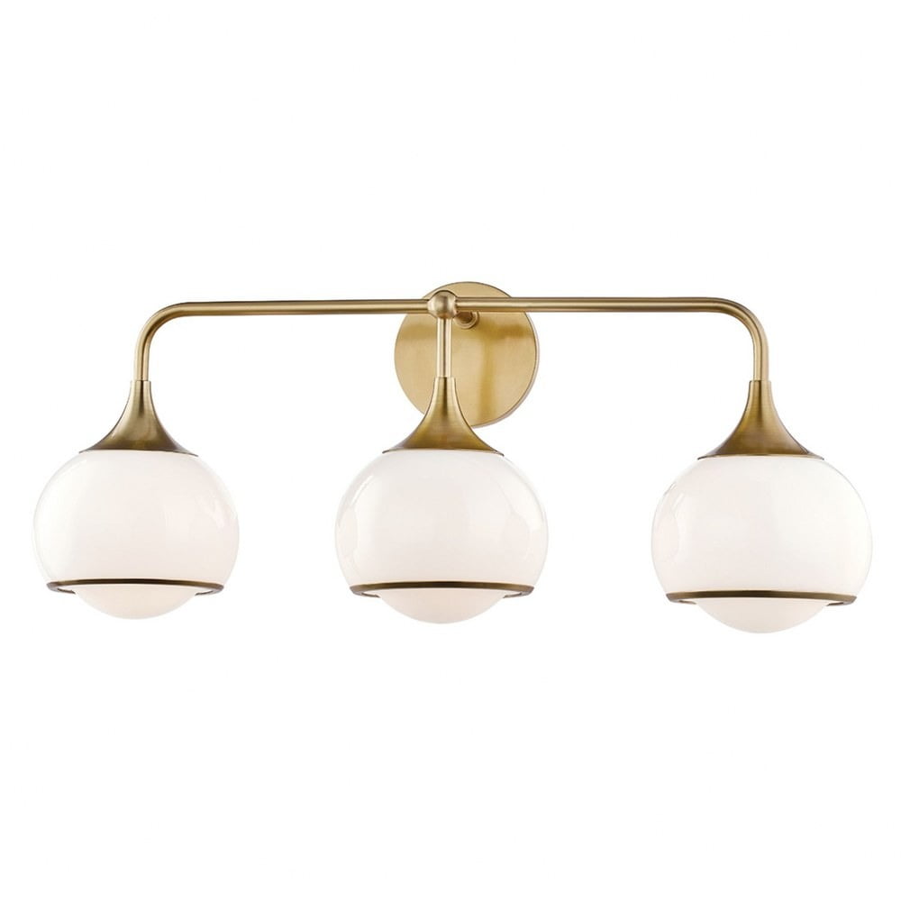 Elegant Aged Brass 3-Light Outdoor Wall Sconce with Opal Glass Shades