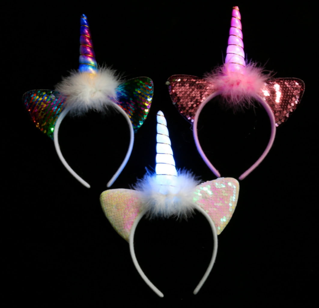 3 Lighted Unicorn Headband for Girls Party Horn Hairband with Lights