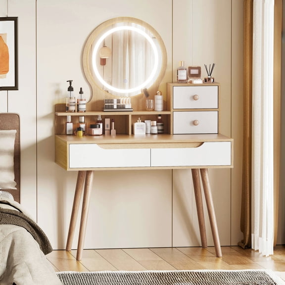 3 Lighting Colors & Wide Workspace - Bedroom Dressing Table for Comfortable Makeup
