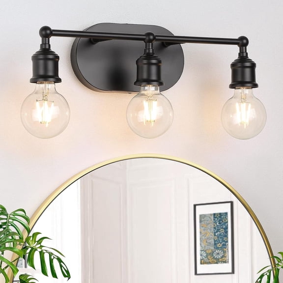 Black Vintage Vanity Light Fixture - 3-Light E26 Wall Mount for Bathroom (Bulbs Not Included)