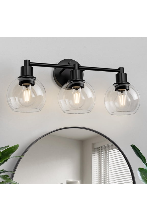 3 Lights Bathroom Vanity Light Globe Fixtures ,Fit for Industrial and Farmhouse Style Black