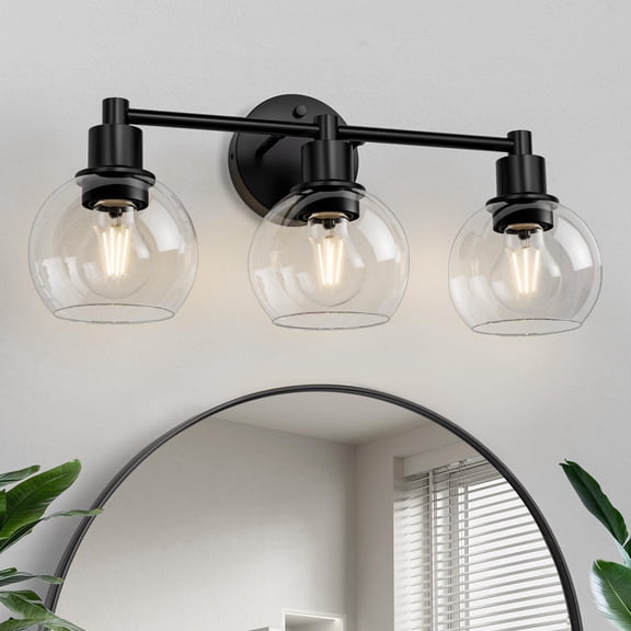 3 Lights Bathroom Vanity Light Globe Fixtures ,Fit for Industrial and Farmhouse Style Black
