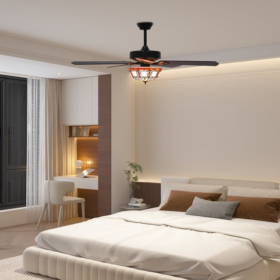 3 Lights Black&Brown Ceiling Mounted Ceiling Fan 6 Gears Remote Control Ceiling Fan Light Living Room Dining Room Hotel