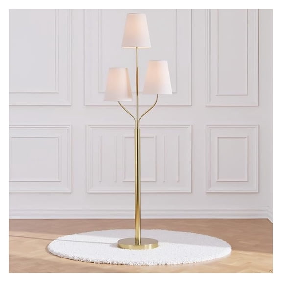 3 Lights Brass Floor Lamp for Living Room, Modern 65" Tall Standing Tree Lamp with 3 White Shade for Bedroom Office
