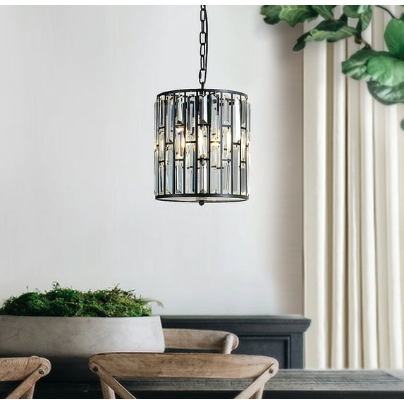 3-Lights Crystal Lantern Dump Pendant with Wrought Iron Accents