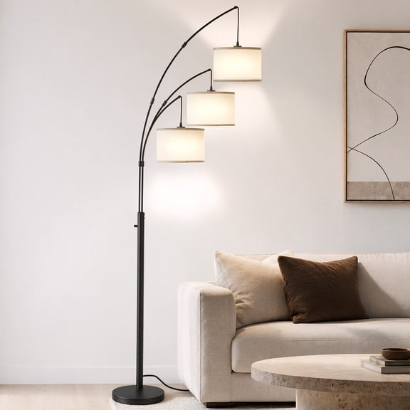 UNTIMATY 3 Lights Floor Lamp, 82" Extra Tall Arc Floor Lamp with Rotary Switch and 3 Light Modes, 3 LED Bulbs and Heavy Base for Living Room, Black