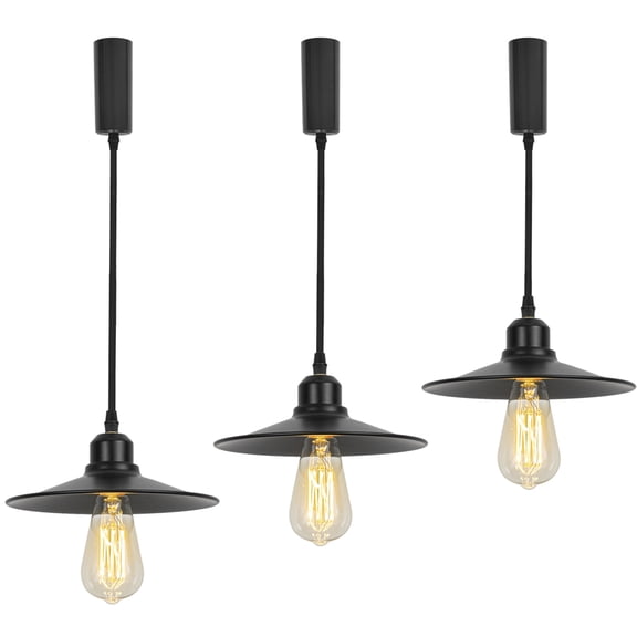 3-Lights H-Type Track Lamp Black Base,Black Metal Shade,Adjusted Cord,Track Pendant Light for Kitchen Dining Table Loft,(No Bulb, Track)