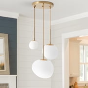 3 Lights Hanging Pendent Ceiling Chandelier, Frosted White lampshade - Ceiling Light - Pendant Light for Kitchen Island, Dining Room, Living Room, Entry Hallway