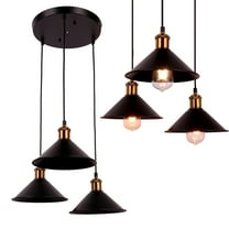 3-Lights Industrial Pendant Light, Black Adjustable Metal Pendant Lights, E26 Base Socket, Ceiling Hanging Light Fixture for Home Kitchen,Dining Room,Café,Bulb Not Included