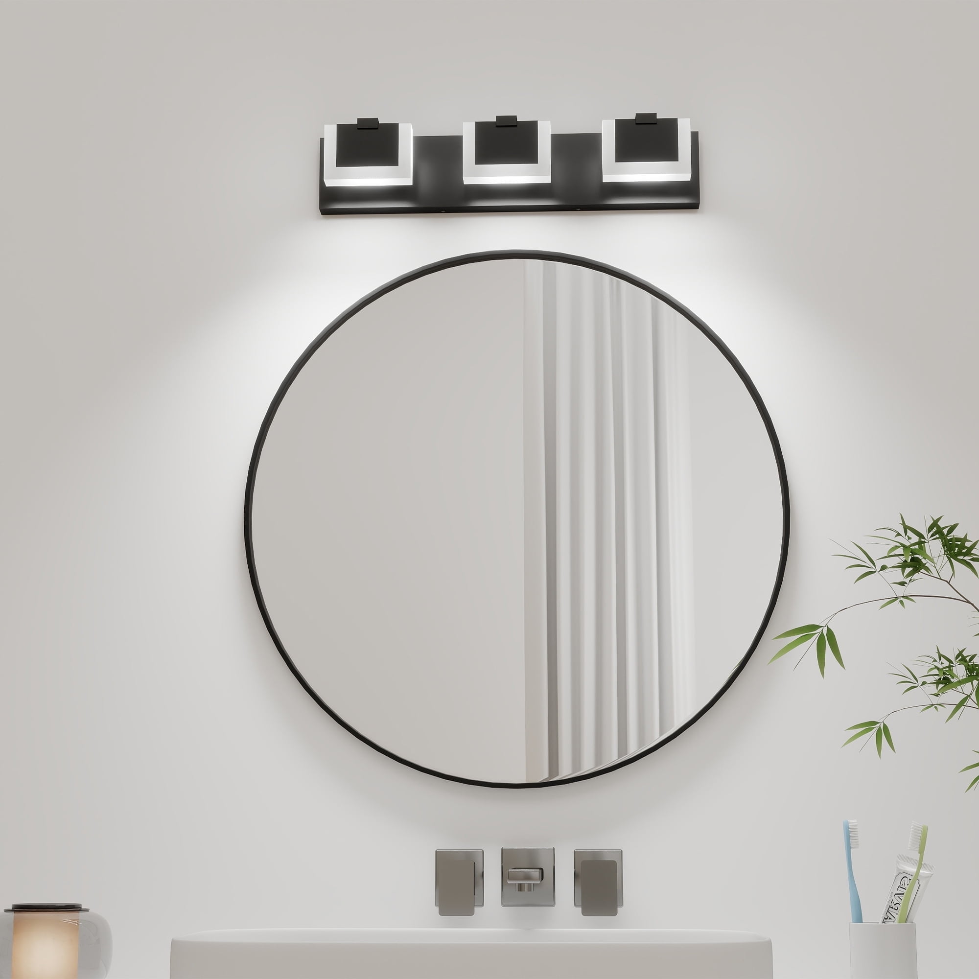 3 Lights Modern Black Vanity Light Up and Down, 22 in Black LED Vanity Light Fixtures Bathroom Wall Light Over Mirror 6000K