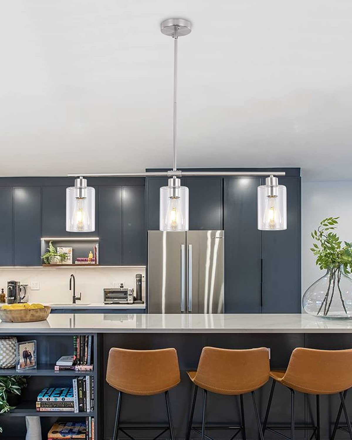3 Lights Pendant Light Nickel Kitchen Island Modern Lighting
