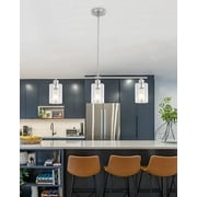 "3 Lights Pendant Light Nickel, Kitchen Island Modern Lighting Fixtures, Farmhouse Linear Ceiling Chandeliers with Glass Shade, Adjustable Height Hanging Lamp for Dining Living Room"