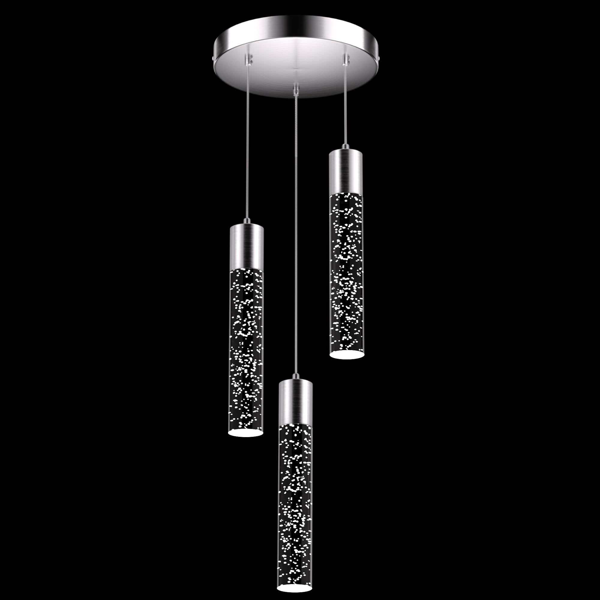 3 Lights Pendant Lights Kitchen Island, Modern Kitchen Island Lights, Ceiling Lighting Fixtures with Crystal Bubble, Integrated LED Hanging Light Nickel&nbsp;