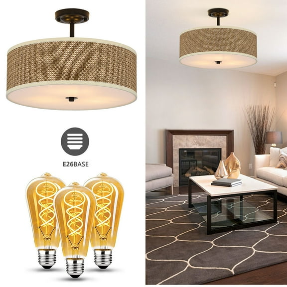 3-Lights Semi-Flush Mount Ceiling Light Pendant Lamp Bedroom Chandelier Fixtures