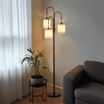 thumbnail image 1 of 3-Lights Tree Floor Lamps For Living Room, 2700K Soft Warm, Rotary Switch, Metal, 70'' Tall, Modern Standing Lamp With Textured Linen Lamp Shade (3 LED Bulbs Included), 1 of 10