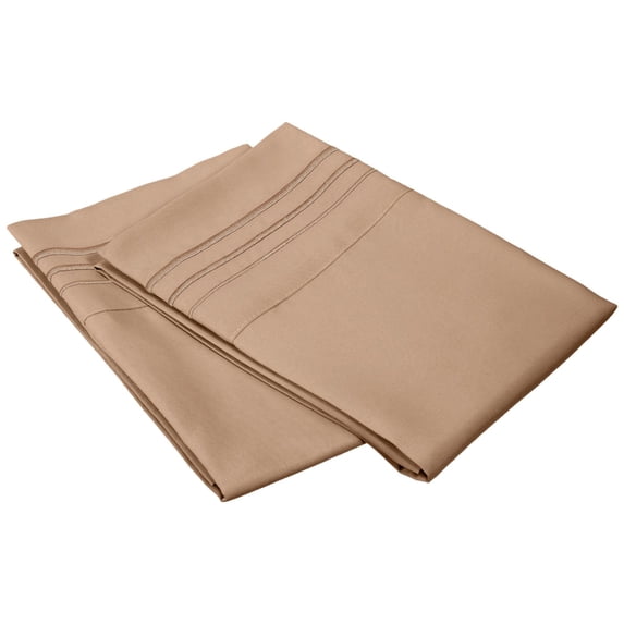 3-Line Embroidery Microfiber Pillowcases, King, Taupe