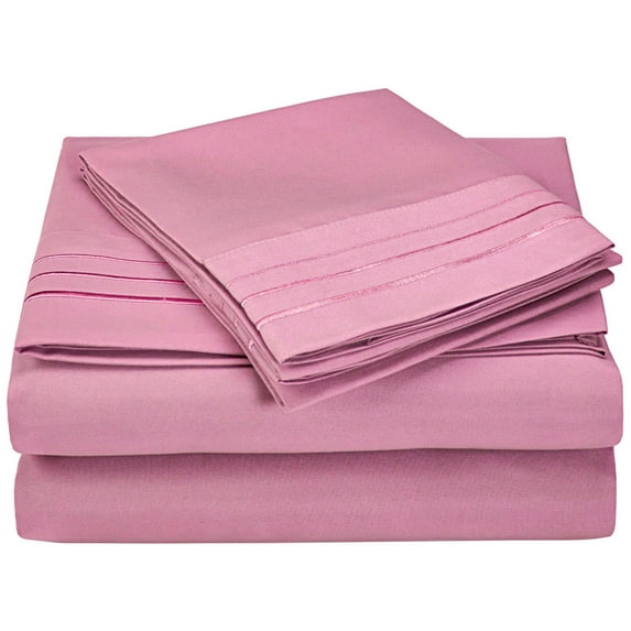 3-Line Embroidery MicrofiberSheet Set, Full, Pink