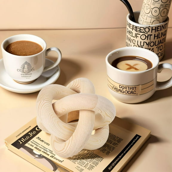 3 Link Hand Carved Wood Knot,Wood Chain Link Decor,Rustic Decorative Objects for Home,Living Room,Bedroom,Coffee Table,Modern Farmhouse Shelf Decor (Natural)