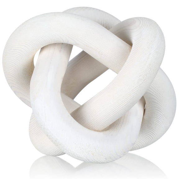 3 Link Wooden Knot Decor, White Hand Carved Wood Chain Link Accent, Rustic Boho Farmhouse Table Shelf Decoration for Living Room Bedroom Home Decor