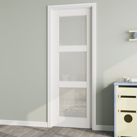3-Lite Frosted Glass Interior Door Slab, Door Shaker Without Hardware