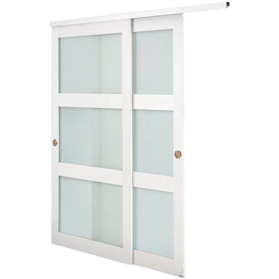 Sliding Closet Door 3-Lite Glass Solid Wood and MDF with PVC Finish Hardware and Guide 72" x 80"