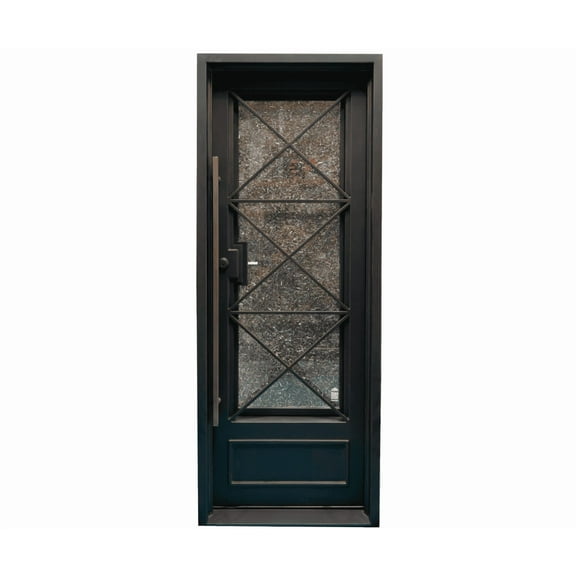 3-Lite Modern Iron Door with Tea Crackle Glass
