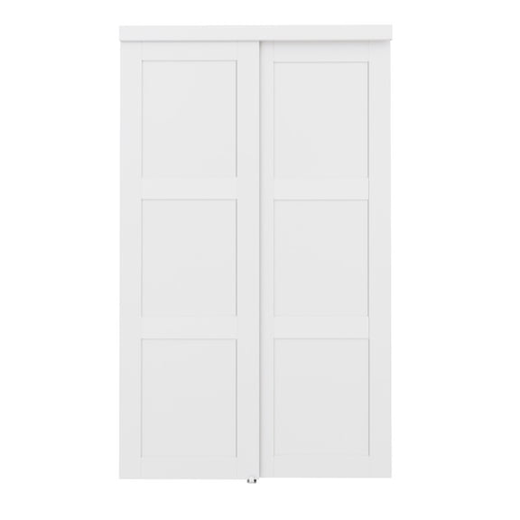 3-Lite Panel Bypass Sliding Closet Door with Hardware Kit, Solid Core MDF Wood & Primed, White