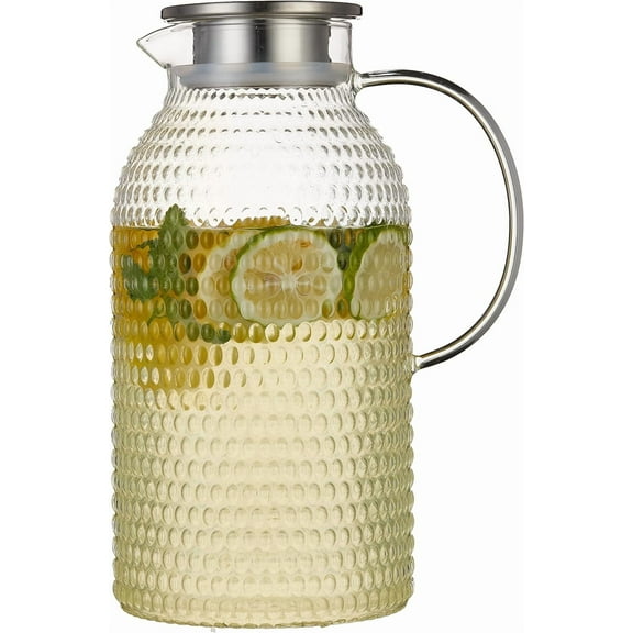 3 Liter/100 Oz Glass Pitcher with Lid, Easy Clean Heat Resistance Borosilicate Glass Jug for Hot/Cold Water, Milk, Ice Tea and Juice Beverage
