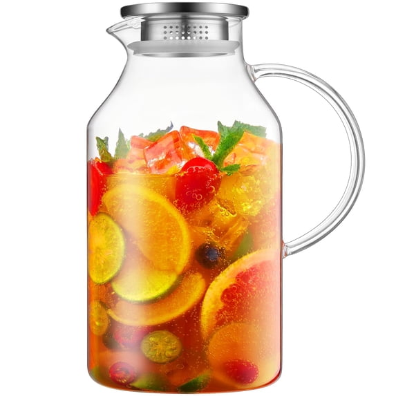 3 Liter 101 Oz Glass Pitcher With Lid And Handle Water For Fridge Carafe Hot/cold Iced Tea Large Jug Coffee Juice Homemade Beverage