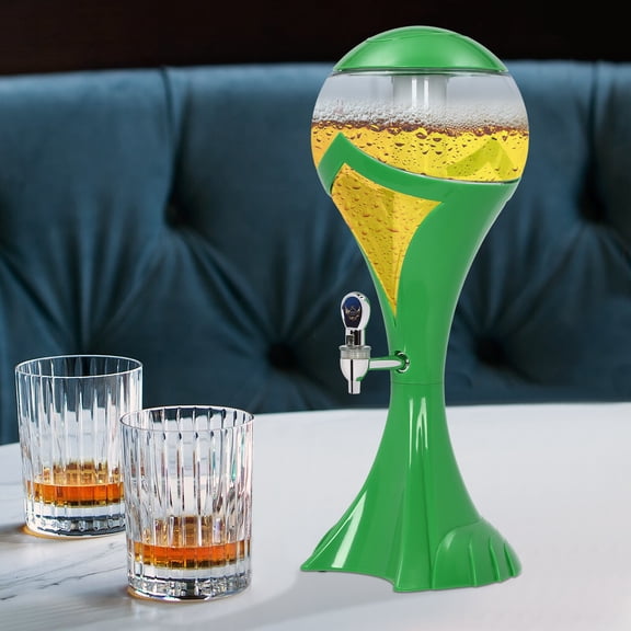 3-Liter Beverage Dispenser Glass Ball with Ice Core Wine Dispenser Green  7.67*20.08in for Parties, Bars, Buffet Tables