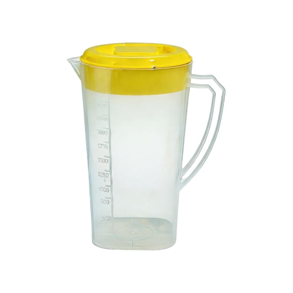 3-Liter Plastic Beverage Pitcher with Lid and Handle, Refrigerator Water Jug for Iced Tea, Lemonade and Cold Brew, Yellow