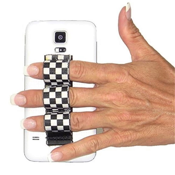 3-Loop Grip For Oversized Phones - Fits Most Black & White Checkers