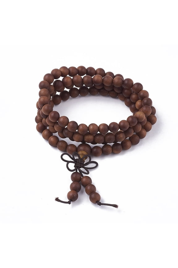3-Loop Wrap Style Jewelry Sandalwood Mala Bead Bracelets Stretch Bracelets Round Saddle Brown 2-1/2 inch(6.5cm)