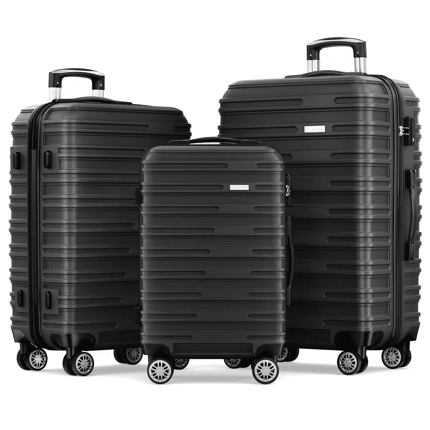 3 Luggage Sets ABS Hardshell Suitcase Set with TSA Lock Durable Spinner Wheels Suitcase,Black