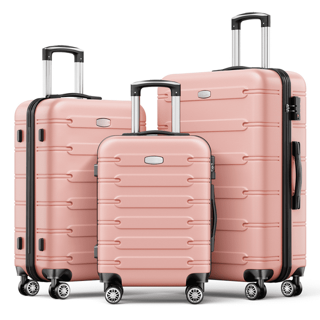 3 Luggage Sets ABS Hardshell Suitcase Set with TSA Lock Durable Spinner