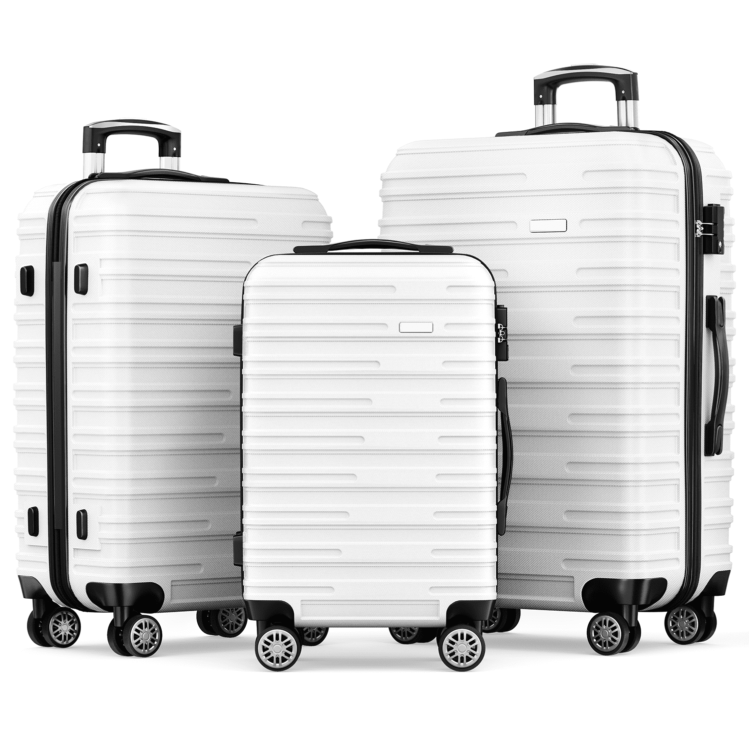 3 Luggage Sets ABS Hardshell Suitcase Set with TSA Lock Durable Spinner Wheels Suitcase,White