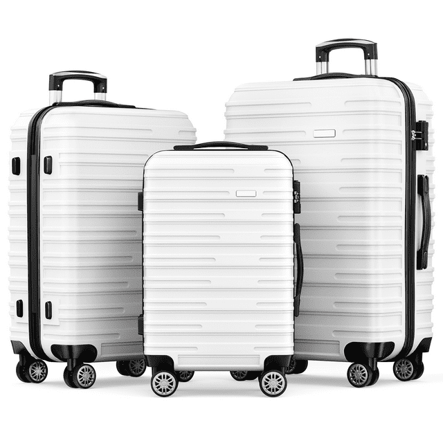 3 Luggage Sets ABS Hardshell Suitcase Set with TSA Lock Durable Spinner