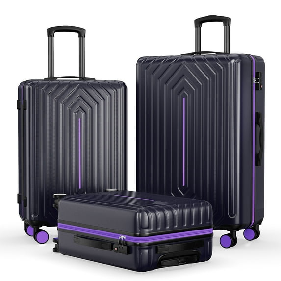 3 Luggage Sets ABS Hardshell Suitcase Set with TSA Lock Durable Spinner Wheels Suitcase,purple