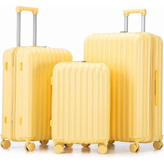 3 Luggage Sets, ABS Hardshell Suitcases Spinner Wheel with Combination Lock