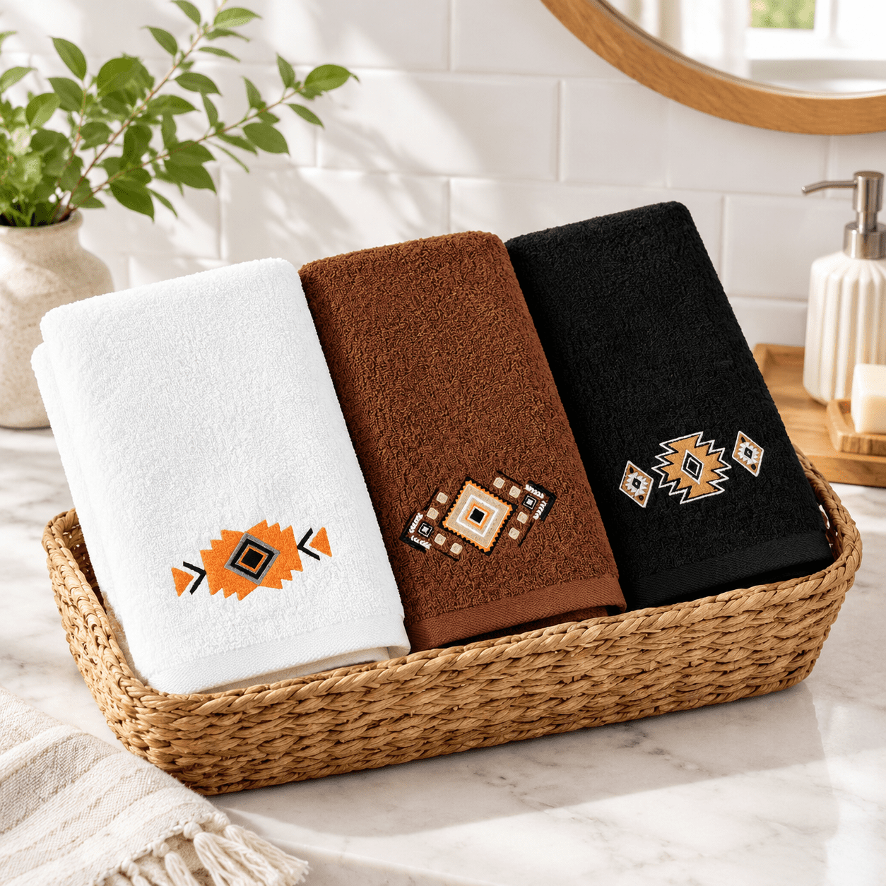 3 Luxury Color Western Aztec Cotton Hand Towels Southwestern Bathroom ...
