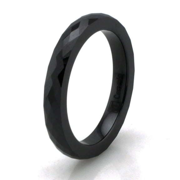 Tioneer 3 MM Tioneer Black Ceramic Multi Faceted Stackable Wedding Band Ring