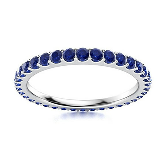 Mooneye 3 mm Round Blue Sapphire 925 Sterling Silver Full Eternity Women Wedding Band Ring