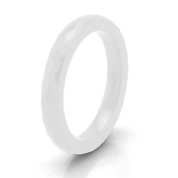 Tioneer 3 MM White Ceramic Multi Faceted Stackable Wedding Band Ring