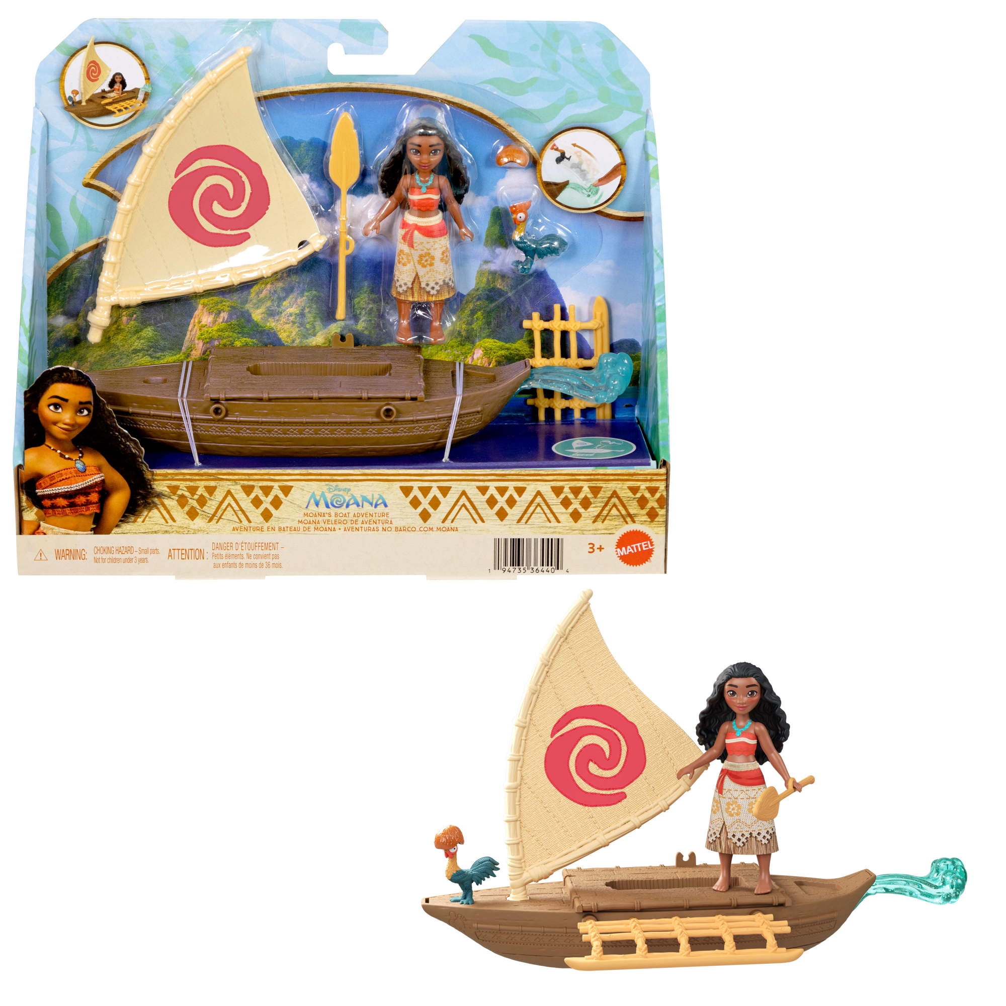 Disney Moana Boat Adventure Playset w/ Small Doll, Floating Boat, Heihei Friend Figure & Accessories