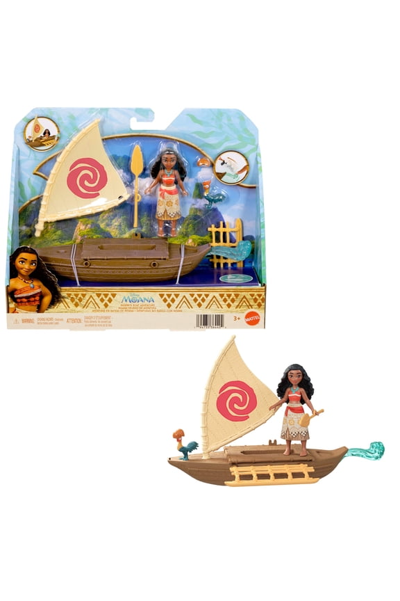 Disney Moana Boat Adventure Playset w/ Small Doll, Floating Boat, Heihei Friend Figure & Accessories